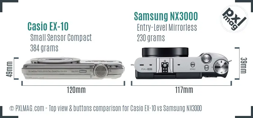 Casio EX-10 vs Samsung NX3000 top view buttons comparison