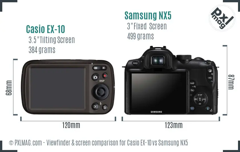 Casio EX-10 vs Samsung NX5 Screen and Viewfinder comparison