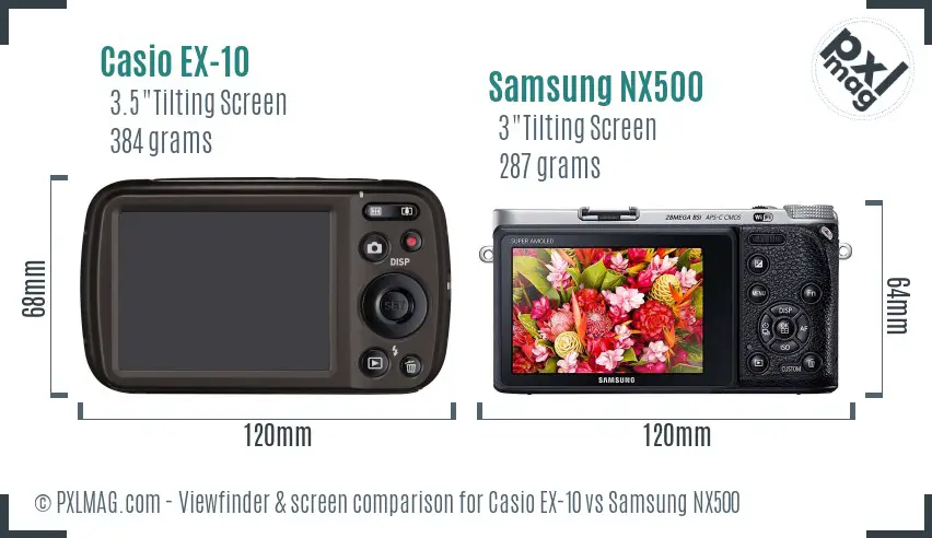 Casio EX-10 vs Samsung NX500 Screen and Viewfinder comparison