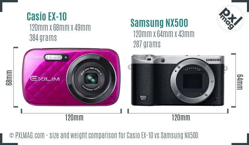 Casio EX-10 vs Samsung NX500 size comparison