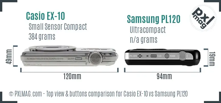 Casio EX-10 vs Samsung PL120 top view buttons comparison Casio EX-10 vs Samsung PL120 top view buttons comparison