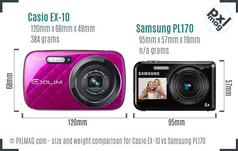 Casio EX-10 vs Samsung PL170 size comparison