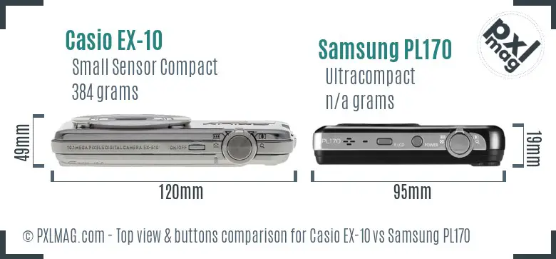 Casio EX-10 vs Samsung PL170 top view buttons comparison
