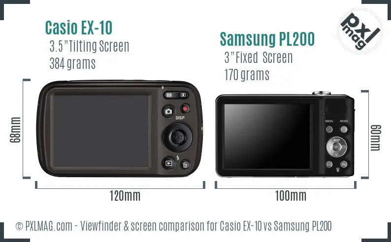 Casio EX-10 vs Samsung PL200 Screen and Viewfinder comparison
