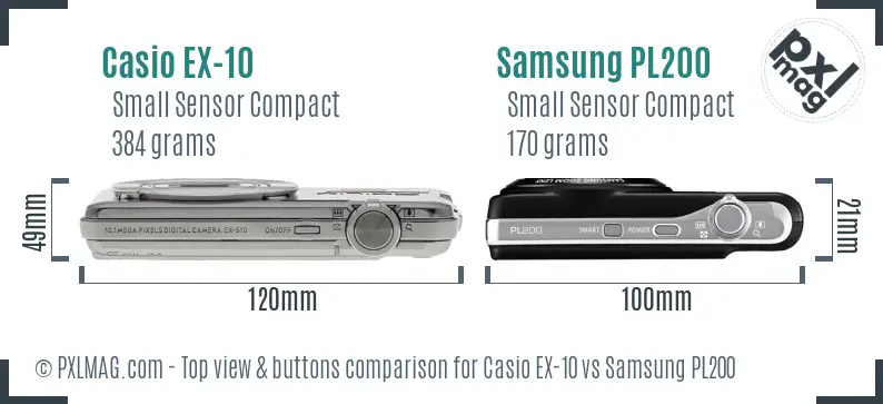 Casio EX-10 vs Samsung PL200 top view buttons comparison