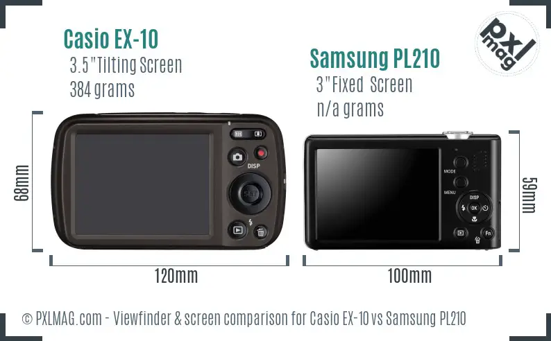 Casio EX-10 vs Samsung PL210 Screen and Viewfinder comparison
