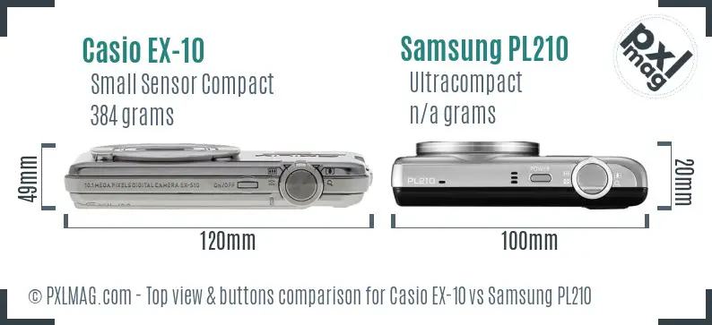 Casio EX-10 vs Samsung PL210 top view buttons comparison