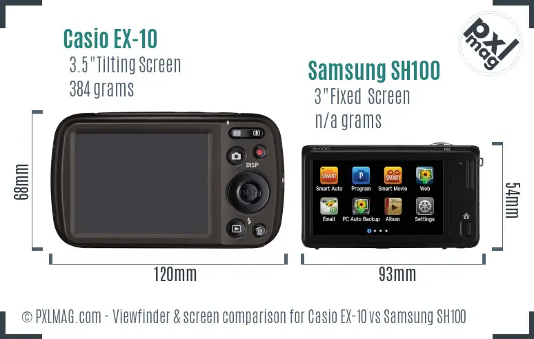 Casio EX-10 vs Samsung SH100 Screen and Viewfinder comparison