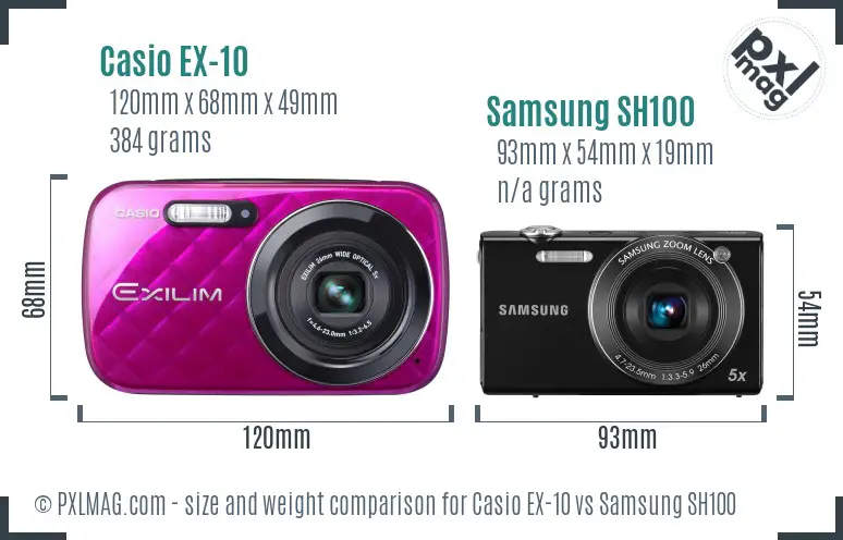 Casio EX-10 vs Samsung SH100 size comparison