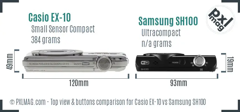 Casio EX-10 vs Samsung SH100 top view buttons comparison