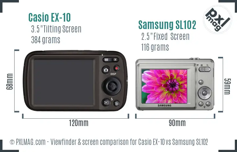 Casio EX-10 vs Samsung SL102 Screen and Viewfinder comparison