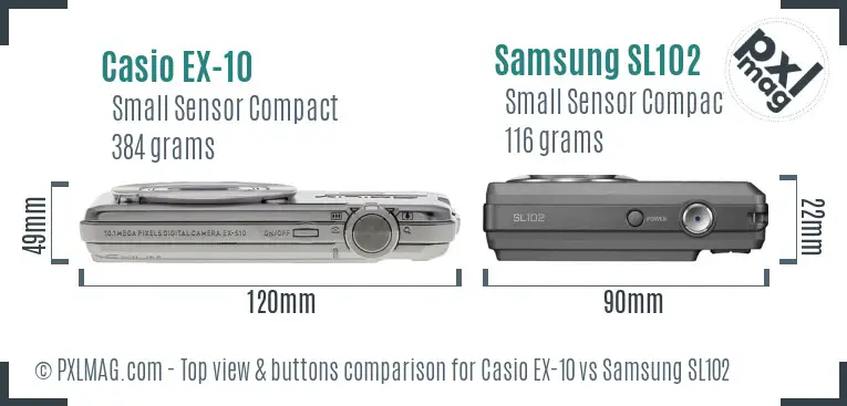 Casio EX-10 vs Samsung SL102 top view buttons comparison