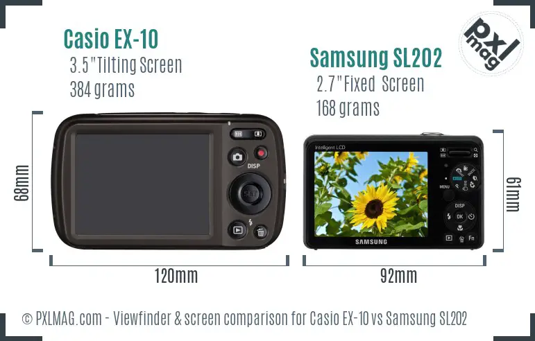 Casio EX-10 vs Samsung SL202 Screen and Viewfinder comparison