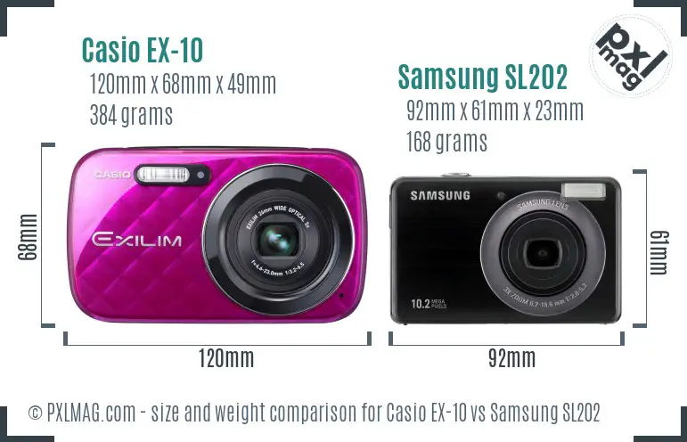 Casio EX-10 vs Samsung SL202 size comparison