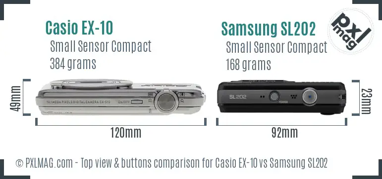 Casio EX-10 vs Samsung SL202 top view buttons comparison
