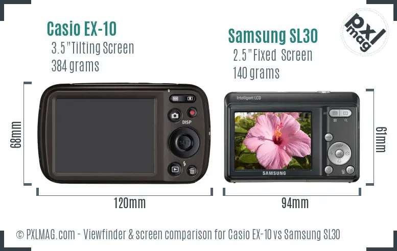 Casio EX-10 vs Samsung SL30 Screen and Viewfinder comparison
