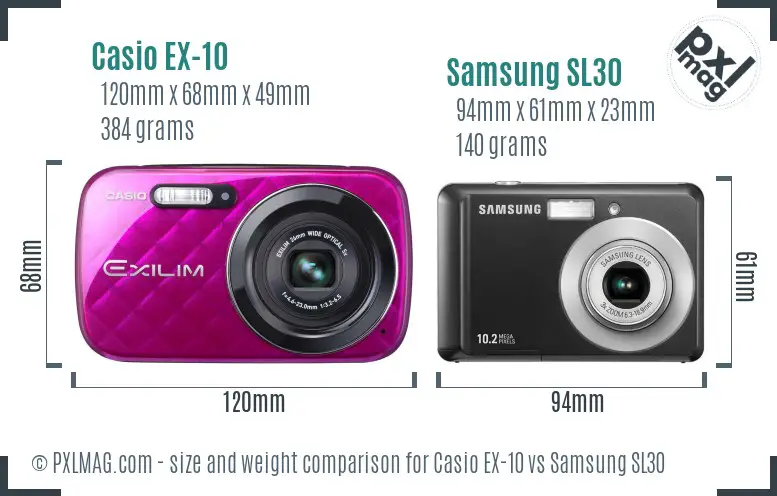 Casio EX-10 vs Samsung SL30 size comparison