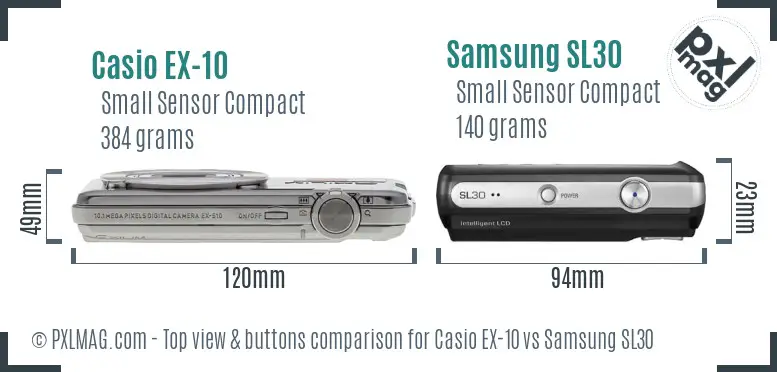 Casio EX-10 vs Samsung SL30 top view buttons comparison
