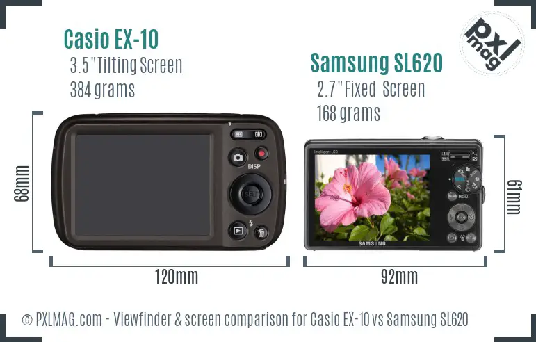 Casio EX-10 vs Samsung SL620 Screen and Viewfinder comparison