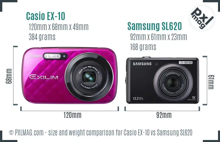 Casio EX-10 vs Samsung SL620 size comparison