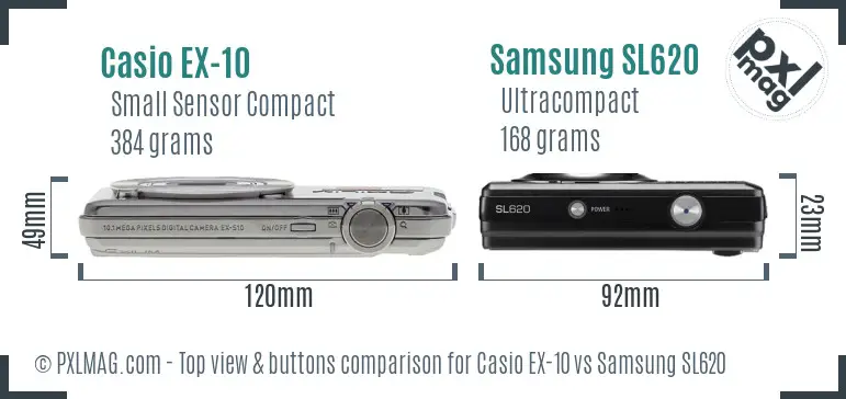 Casio EX-10 vs Samsung SL620 top view buttons comparison