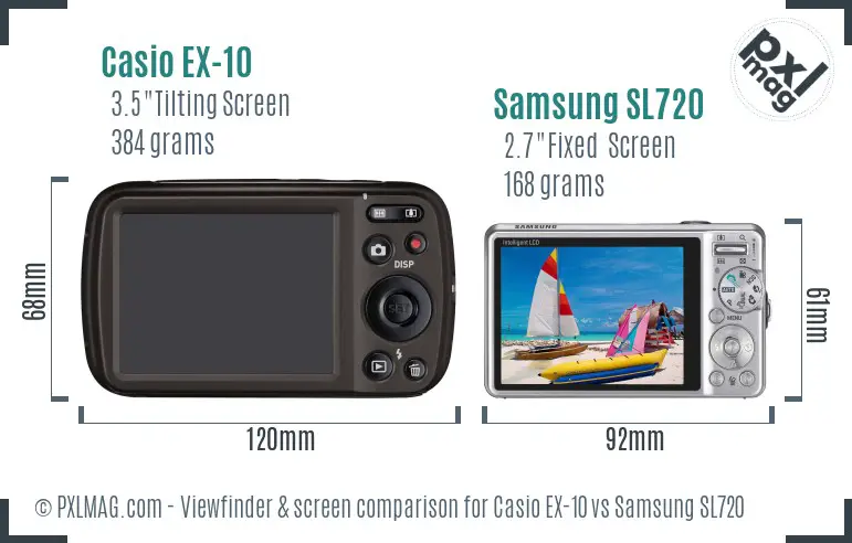 Casio EX-10 vs Samsung SL720 Screen and Viewfinder comparison