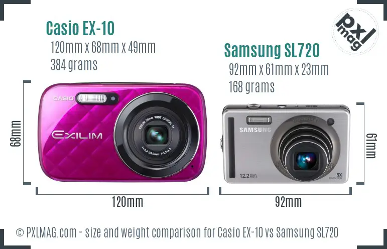 Casio EX-10 vs Samsung SL720 size comparison