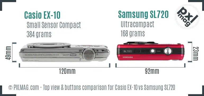 Casio EX-10 vs Samsung SL720 top view buttons comparison