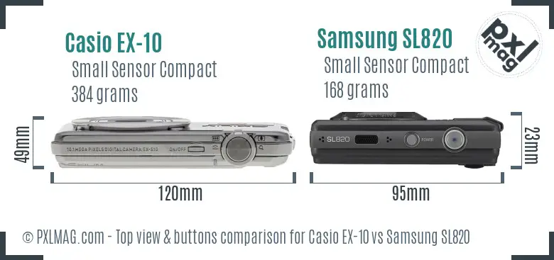 Casio EX-10 vs Samsung SL820 top view buttons comparison