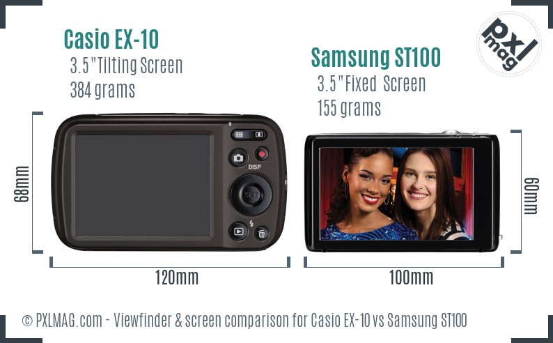 Casio EX-10 vs Samsung ST100 Screen and Viewfinder comparison