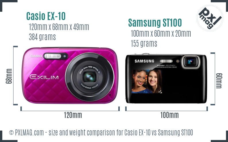 Casio EX-10 vs Samsung ST100 size comparison