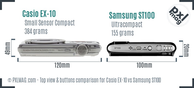 Casio EX-10 vs Samsung ST100 top view buttons comparison