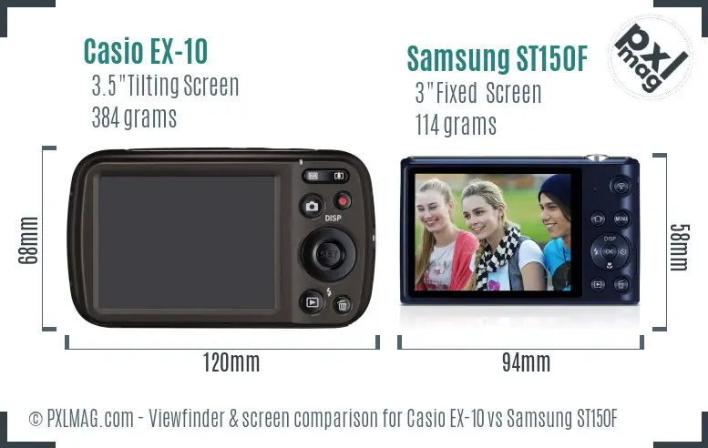 Casio EX-10 vs Samsung ST150F Screen and Viewfinder comparison