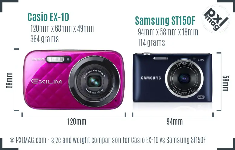 Casio EX-10 vs Samsung ST150F size comparison