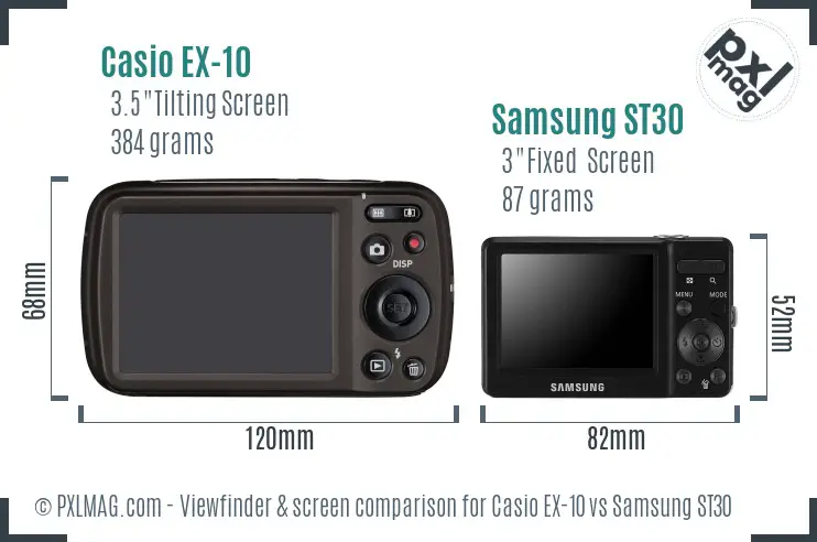 Casio EX-10 vs Samsung ST30 Screen and Viewfinder comparison