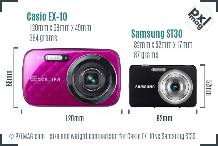 Casio EX-10 vs Samsung ST30 size comparison