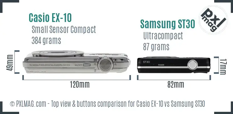 Casio EX-10 vs Samsung ST30 top view buttons comparison