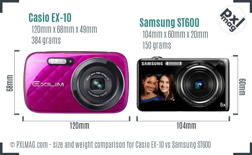 Casio EX-10 vs Samsung ST600 size comparison
