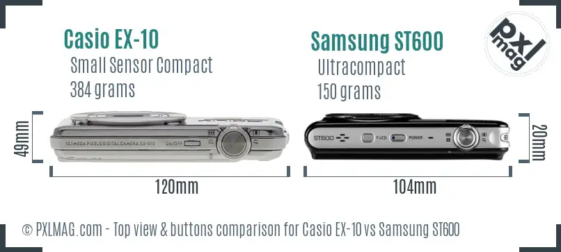 Casio EX-10 vs Samsung ST600 top view buttons comparison