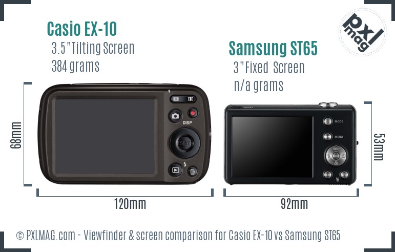 Casio EX-10 vs Samsung ST65 Screen and Viewfinder comparison