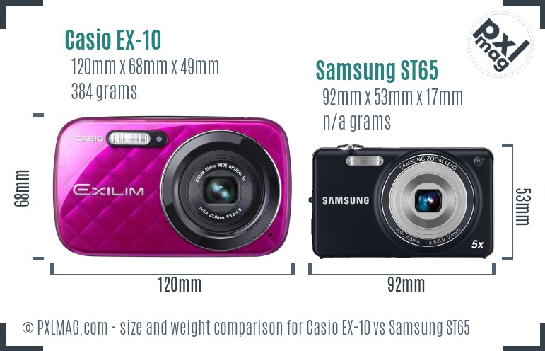 Casio EX-10 vs Samsung ST65 size comparison