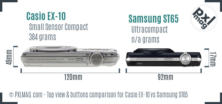 Casio EX-10 vs Samsung ST65 top view buttons comparison