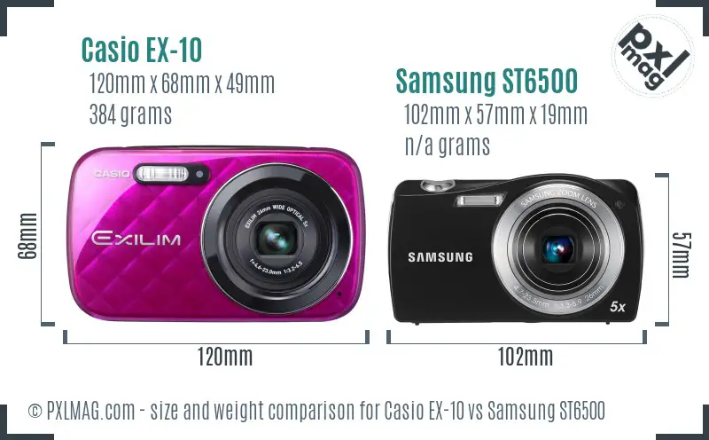 Casio EX-10 vs Samsung ST6500 size comparison