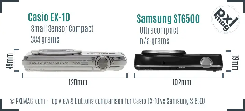 Casio EX-10 vs Samsung ST6500 top view buttons comparison