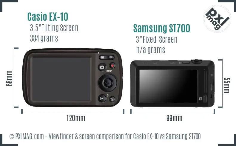 Casio EX-10 vs Samsung ST700 Screen and Viewfinder comparison