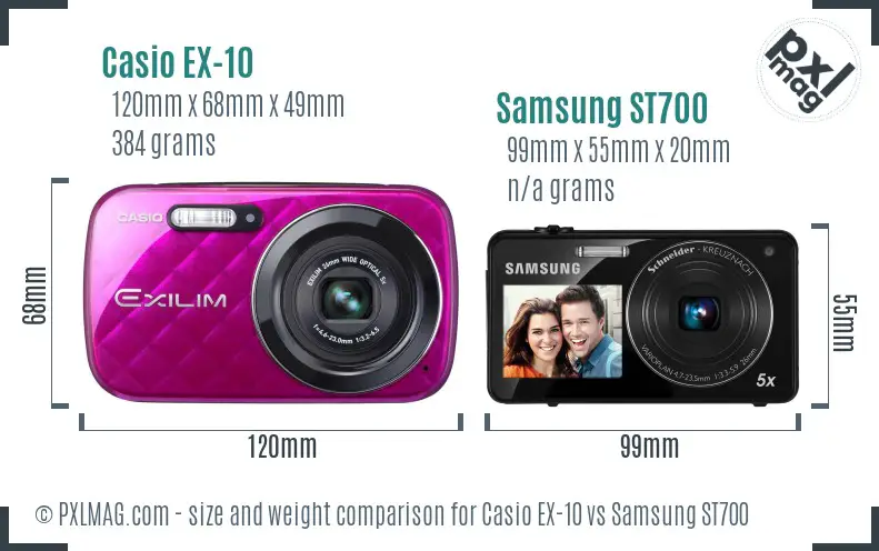 Casio EX-10 vs Samsung ST700 size comparison