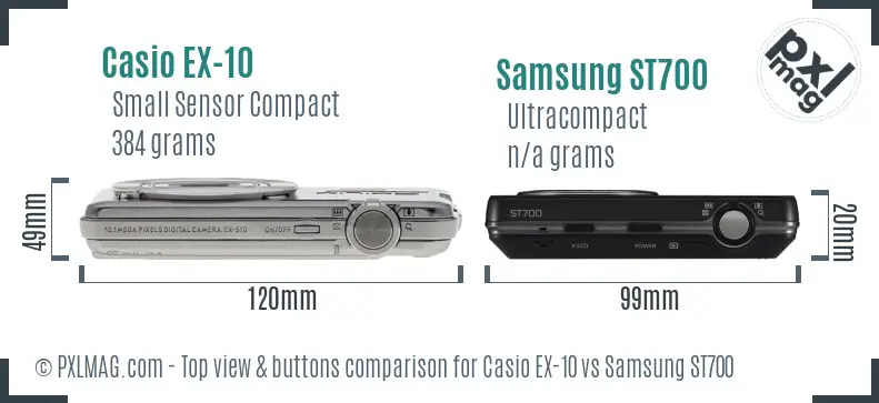 Casio EX-10 vs Samsung ST700 top view buttons comparison