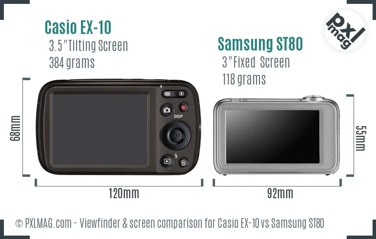 Casio EX-10 vs Samsung ST80 Screen and Viewfinder comparison