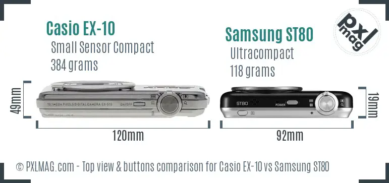 Casio EX-10 vs Samsung ST80 top view buttons comparison