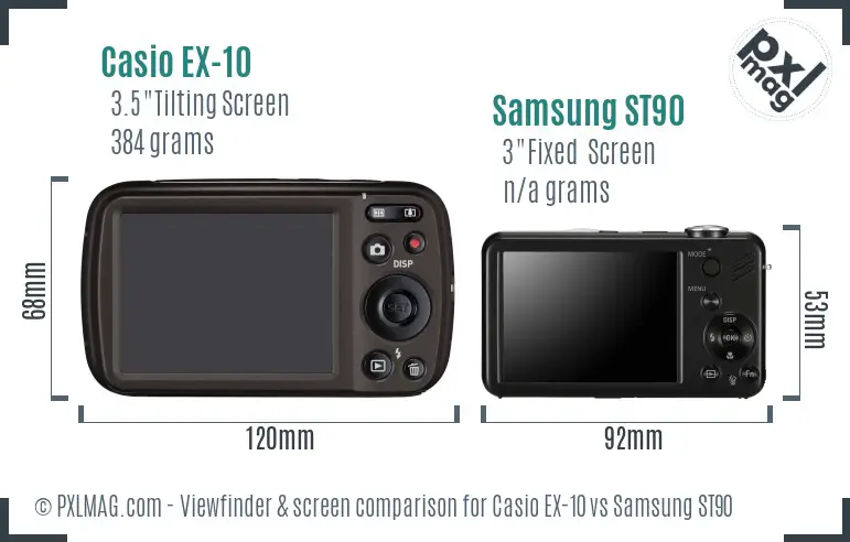 Casio EX-10 vs Samsung ST90 Screen and Viewfinder comparison